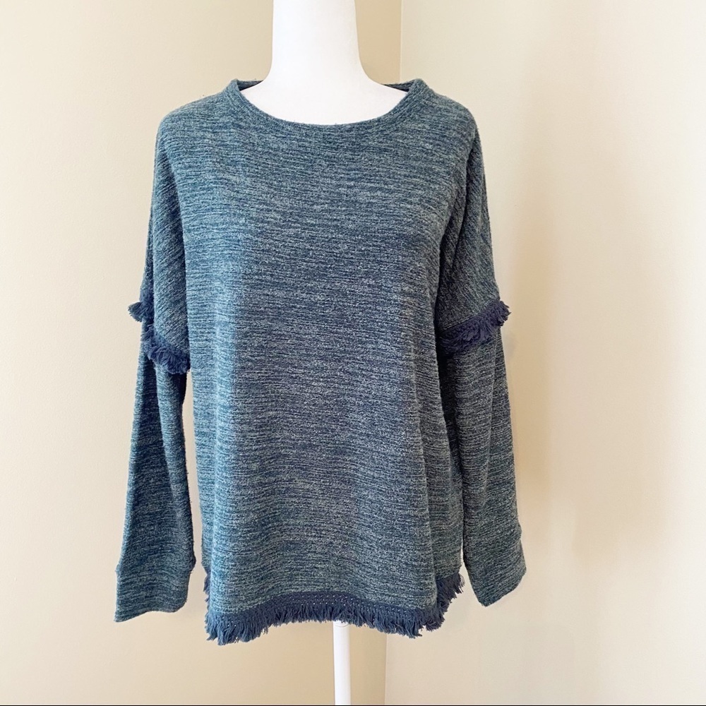 Knox Rose Fringe Trim Green Sweater - M